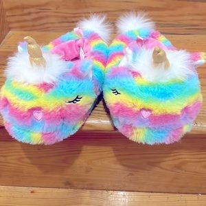 Toddler Girls Plush Unicorn Fuzzy Comfy Slippers Shoes Size 7/8